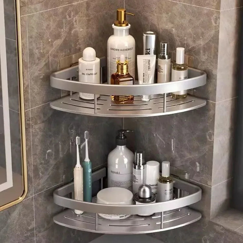 Skanto | AquaSpace Pro | Hjørnedusjhyller uten boring | Aluminium | Rustfritt og belastningsdyktig | Badehylle i svart, hvit, sølv eller svart-gull