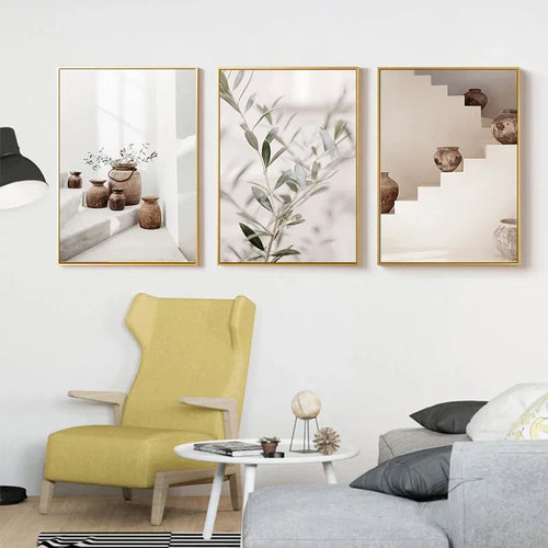 Neutral Colors Terracotta Still Life Vase Wall Art Fine Art Canvas Print Poster Architectural Images for Modern Living Room Bedroom Home Deco | Skanto