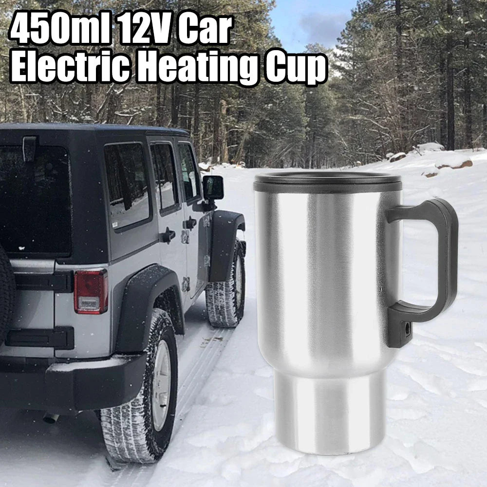 Norvo | 12V Elektrisk varmtvannskjele for bil - 450ml rustfritt stål termokopp for vann, kaffe, melk - Reiser & Camping
