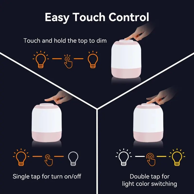 Skanto | LUMINA TOUCH LED Bordlampe | Bærbar & Dimbar | Berøringskontroll | For Soverom & Barnerom