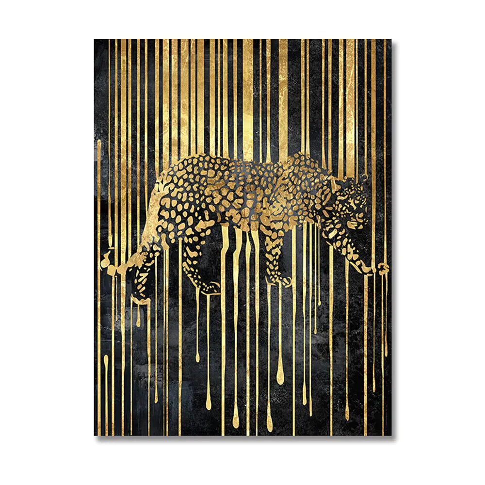 Modern Abstract Golden Zebra Lines Lion Elephant Tiger Wall Art Fine Art Canvas Prints Pictures for Luxury Apartment Living Room Dining Room Art Decor | Skanto