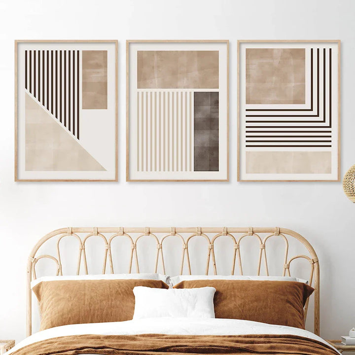 Brown Beige Color Block Geometric Wall Art Fine Art Canvas Prints Abstract Minimalist Pictures for Modern Living Room Bedroom Art Decor | Skanto