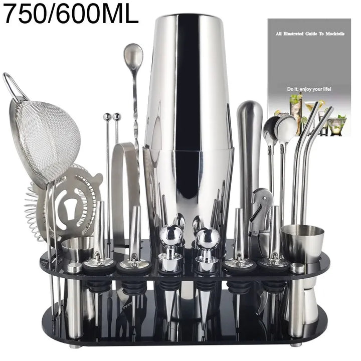Skanto | 13-22 stk Boston Cocktail Shaker Set - 750ml & 600ml Barverktøy, Vinmikser-sett med holder - Profesjonelt bartender-verktøysett