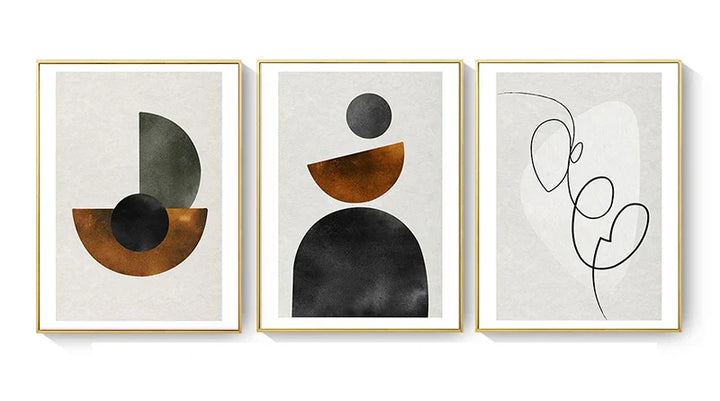 Skanto Scandinavian Minimalist Geometric Dark Neutral Colors Wall Art Fine Art Canvas Prints Modern Abstract Pictures for Living Room Home Decor | Skanto