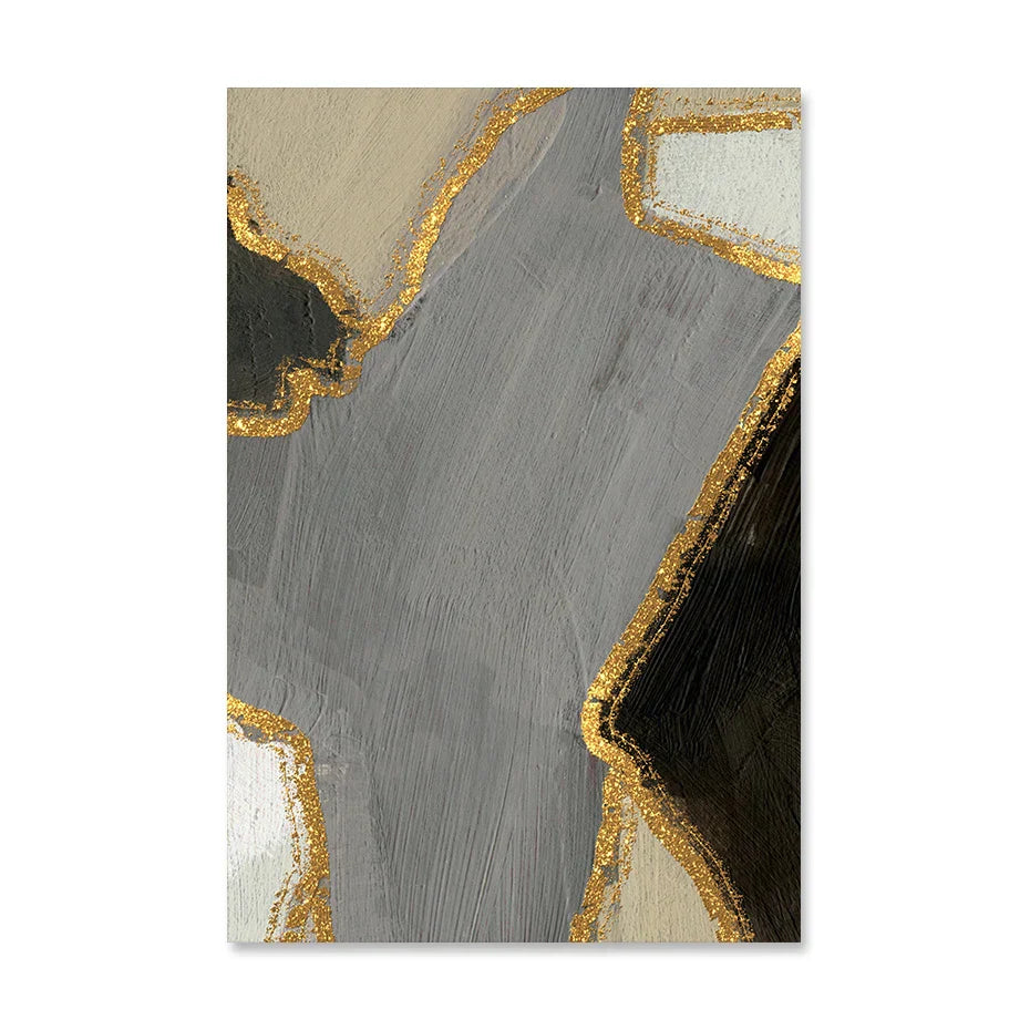 Abstract Color Block Wall Art Black Gray Beige Golden Canvas Print Pictures for Modern Apartment Living Room Contemporary Home Decor | Skanto