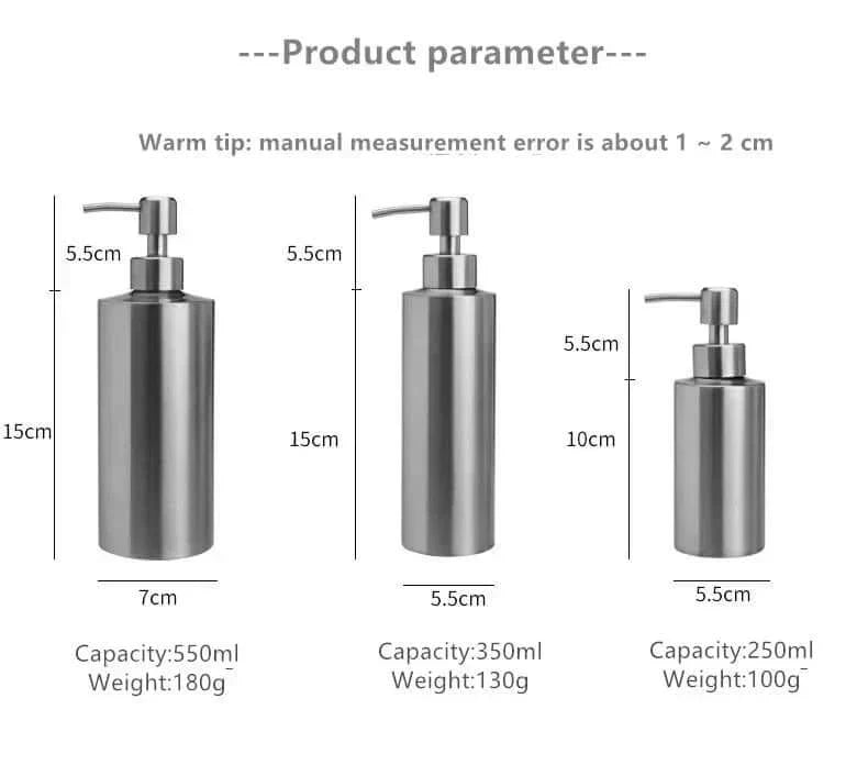 Norvo | Elegant Rustfritt Stål Håndpumpe Såpedispenser 250ml/350ml/550ml