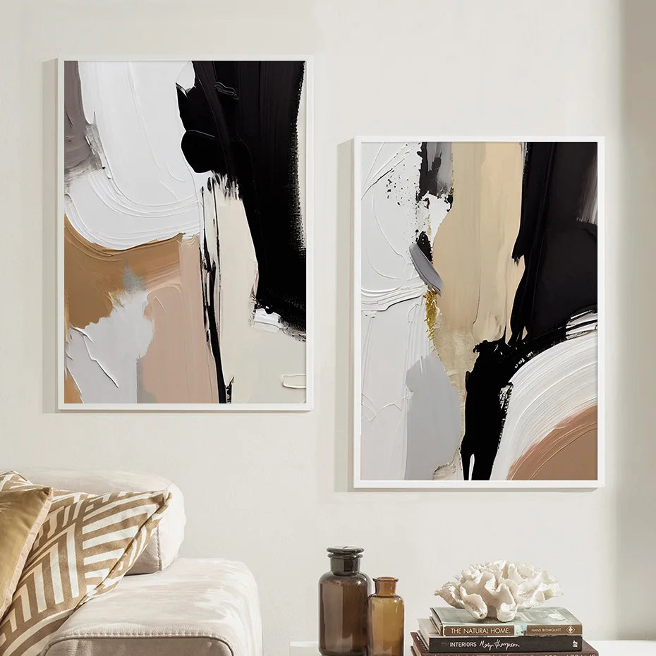 Earthen Contours Abstract Monochrome Fusion Canvas Print Wall Art Pictures For Modern Living Room Bedroom Home Office Decor | Skanto