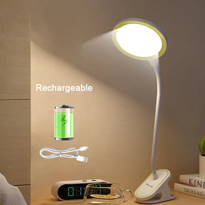 Skanto | ClipLuma LED Bordlampe | USB Oppladbar | 3 Lysstyrkenivåer | Øyevennlig | Med Klemfeste