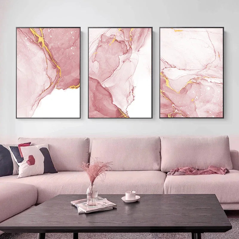 Pink Fluid Marble Print Wall Art Artistic Canvas Prints Pictures For Living Room Bedroom Boutique Hotel Room Lounge Art Decor | Skanto
