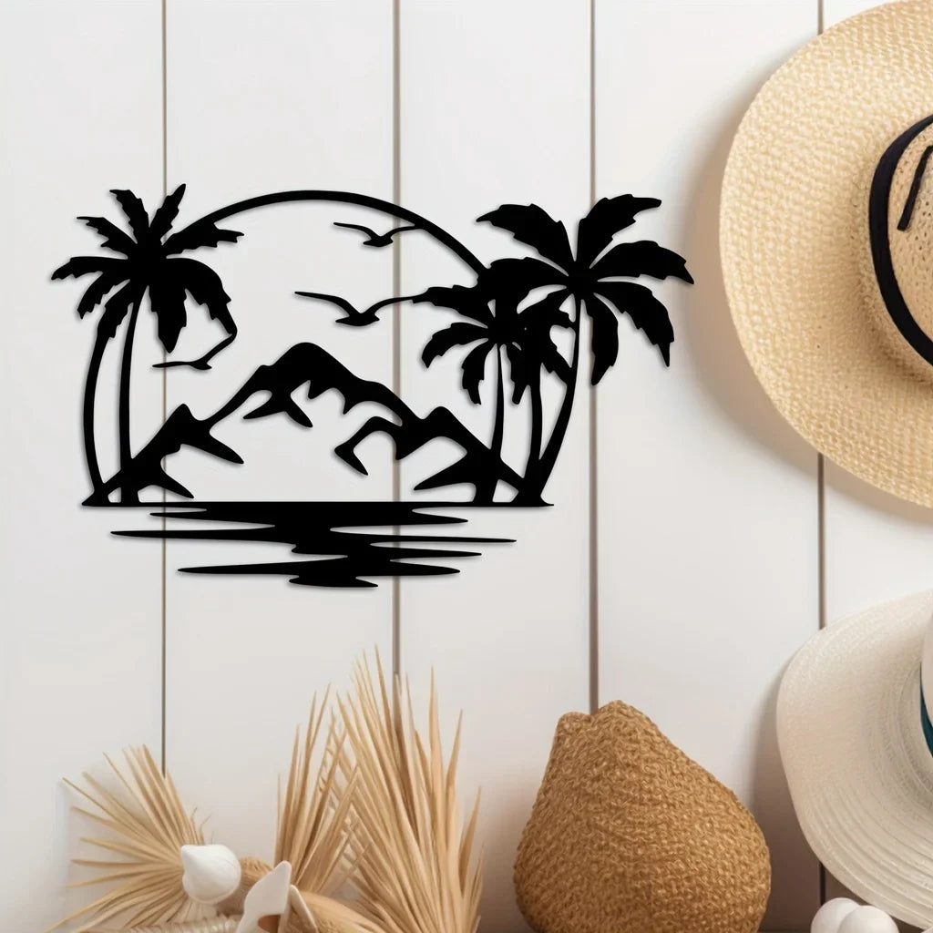 Tropical Island Palm Metal Plaque Wall Decor for Living Dining Room Creative Home Decor | Skanto