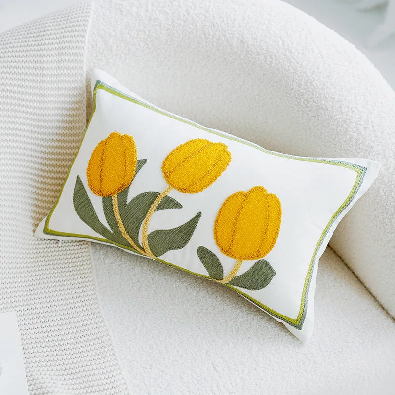 Grønn & Rosa Tulipan Brodert Putetrekk | Skanto