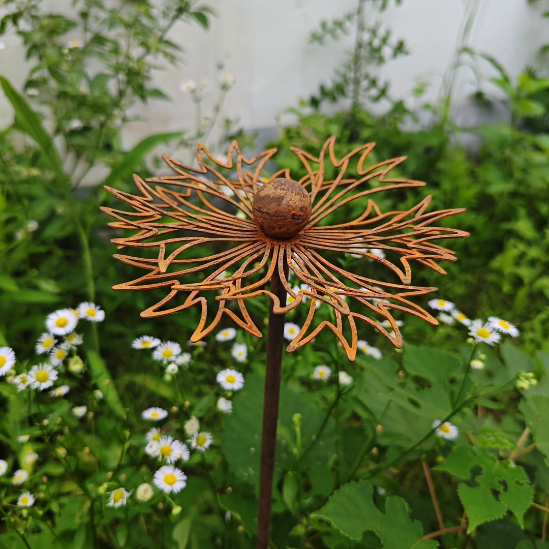 Skanto | FLORUSTA Hagepinn Blåblomst | Rust Utseende Metall | Rustikk Hage Decor