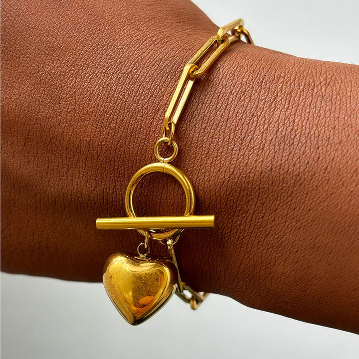 Skanto | Moderne Papirklips Bar Spenne Hjerte Armbånd
