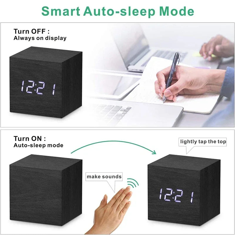 Skanto | Minimalistisk Tre Digital Desktop Vekkerklokke