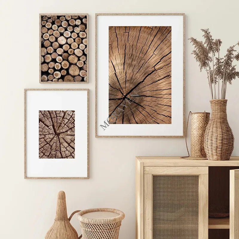 Natural Wood Tree Ring Wall Art Posters Canvas Fine Art Prints Pictures For Modern Farmhouse Living Room Scandinavian Style Home Decor | Skanto