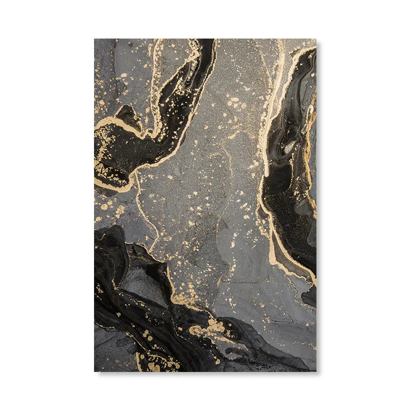 Abstract Black Gray Gold Fluid Marble Print Wall Art Fine Art Canvas Prints Pictures for Modern Apartment Living Room Home Office Decor | Skanto