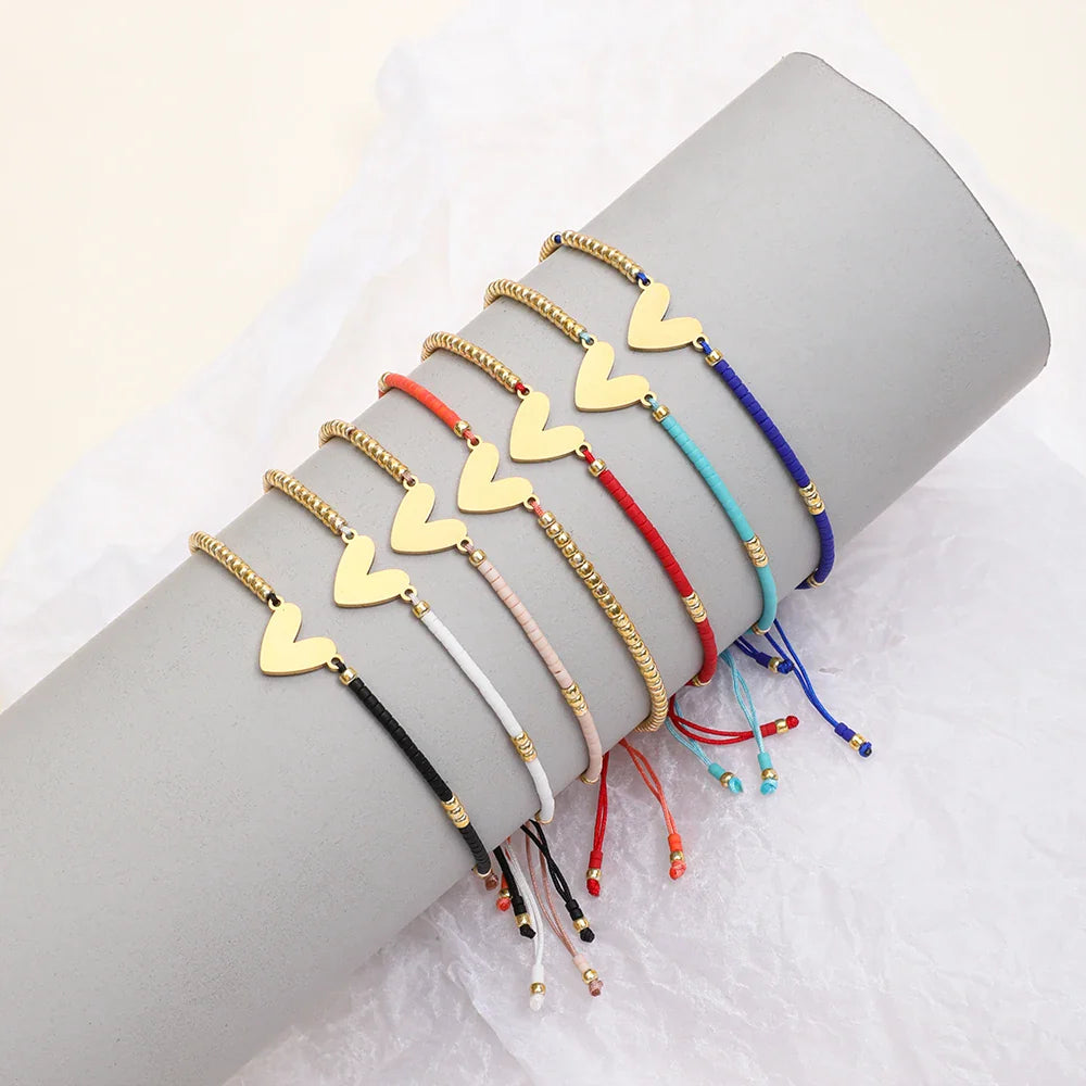 Skanto | Justerbar Delikat Perle Flatt Hjerte Armbånd