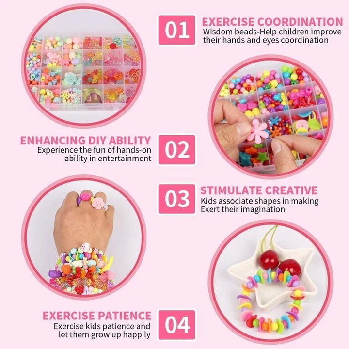 DIY Perle Håndverk Smykke Lage Sett for Jenter - Kreativ Perle Sett for Armbånd, Ringer og Halskjeder