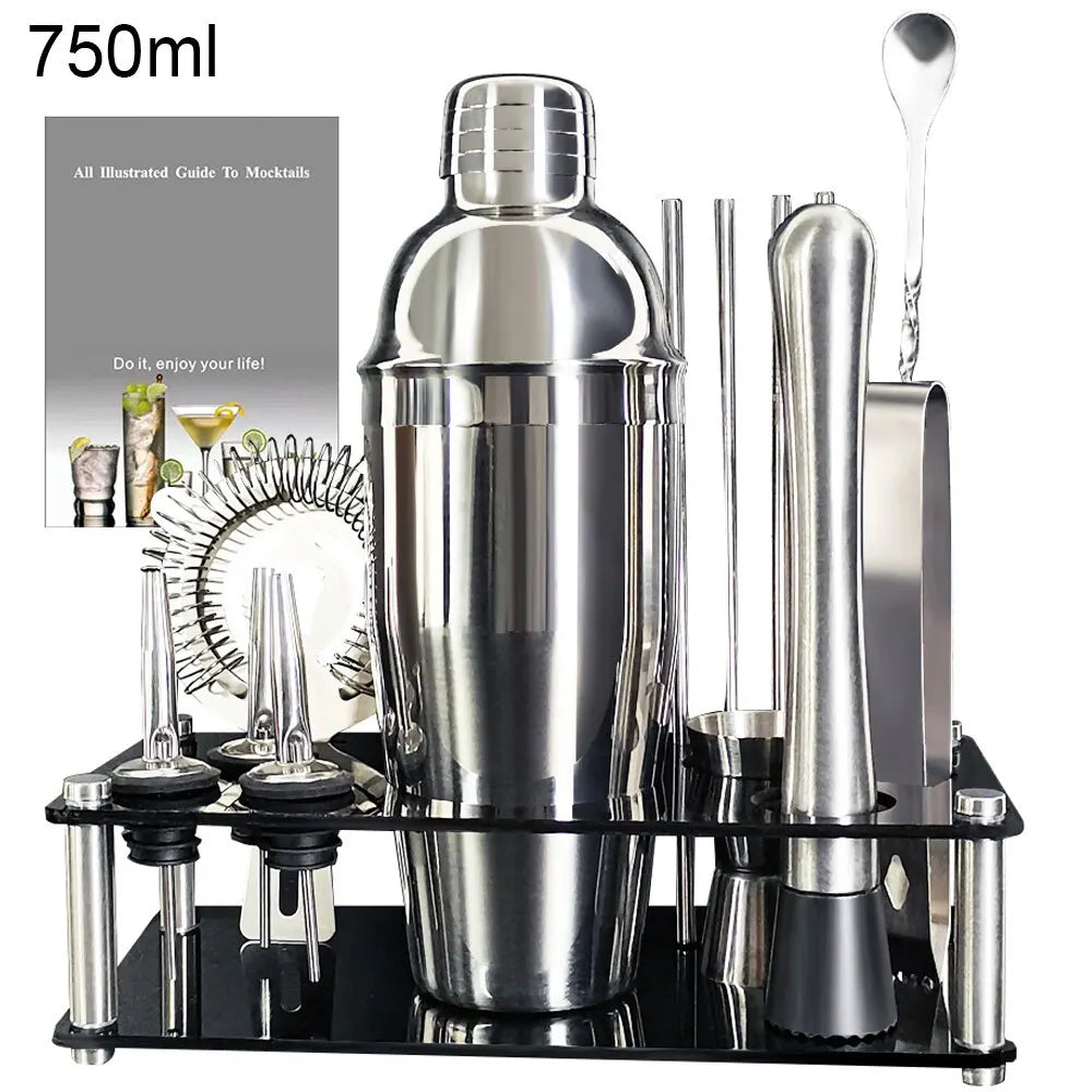 Skanto | 13-22 stk Boston Cocktail Shaker Set - 750ml & 600ml Barverktøy, Vinmikser-sett med holder - Profesjonelt bartender-verktøysett
