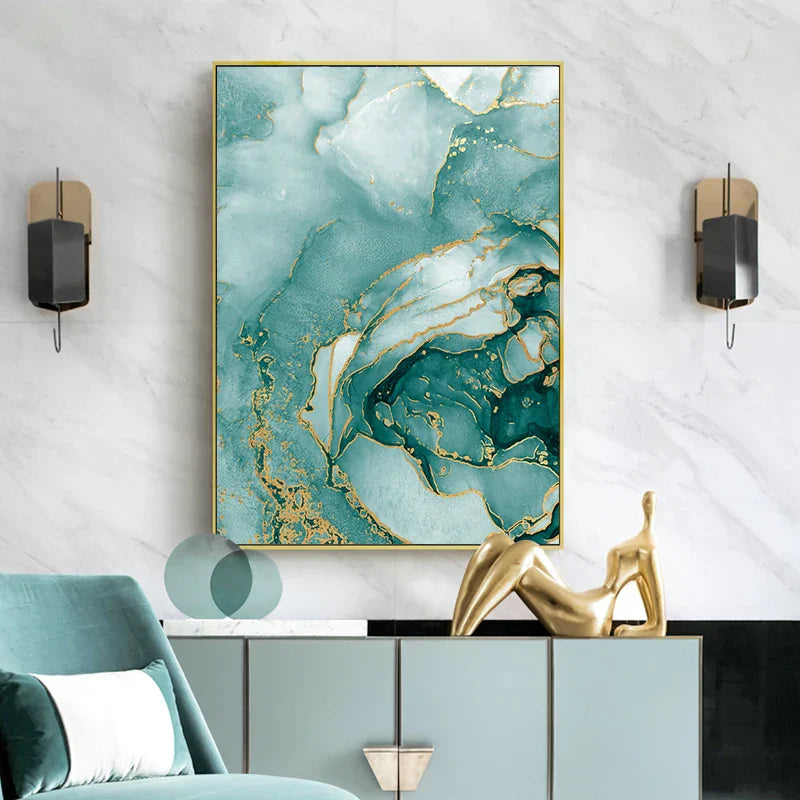 Modern Abstract Aquatic Floating Marble Print Wall Art Fine Art Canvas Prints Pictures for Living Room Dining Room Home Office Decor | Skanto