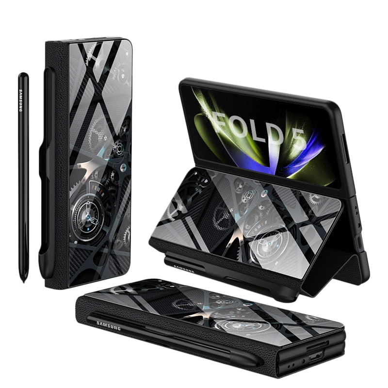 Norvo | Støtbestandig Rustningssak Glassdeksler Stativ Sett Inn Kort Lærsak for Samsung Galaxy Z Fold 5/4