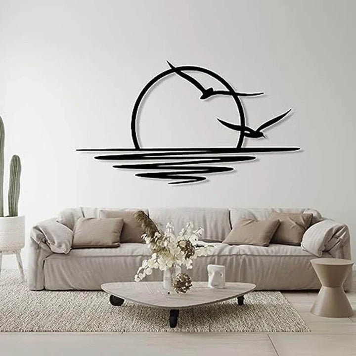 Sunrise Seagulls Metal Wall Decor Sunset Iron Art 30x60cm Wall Art For Living Room Bedroom Home Office Decor | Skanto