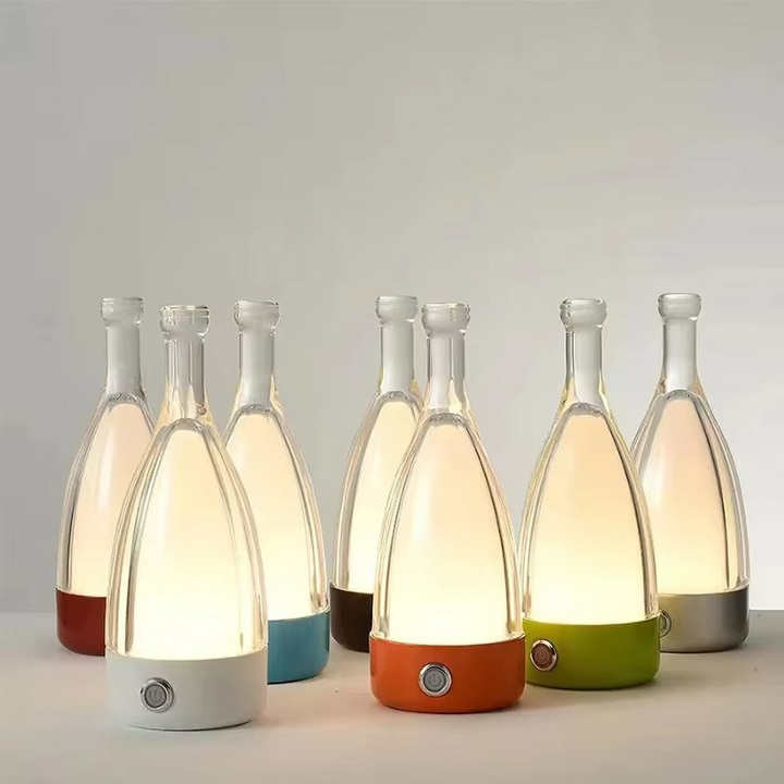 Skanto | Vinflaske Skrivebord Lampe med Bluetooth Høyttaler – Oppladbar Moderne Kveldsbelysning