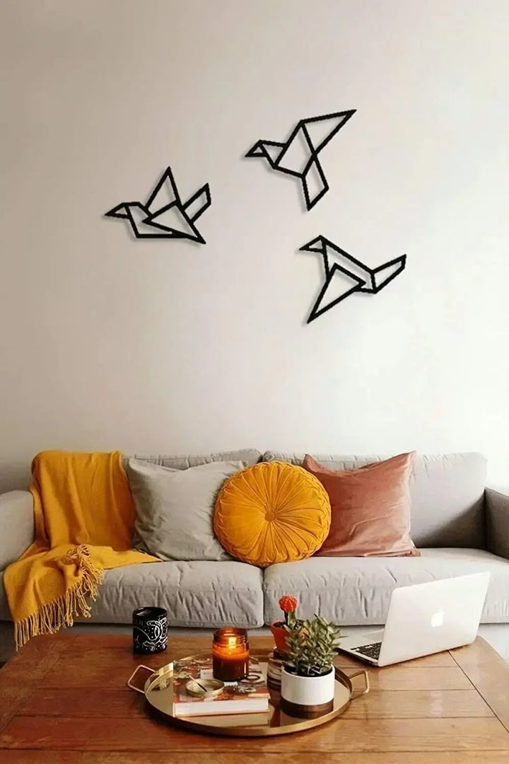 Set of 3Pcs Iron Geometric Birds 3D Wall Decoration For Nordic Living Room Dining Room Bedroom Wall Decor | Skanto
