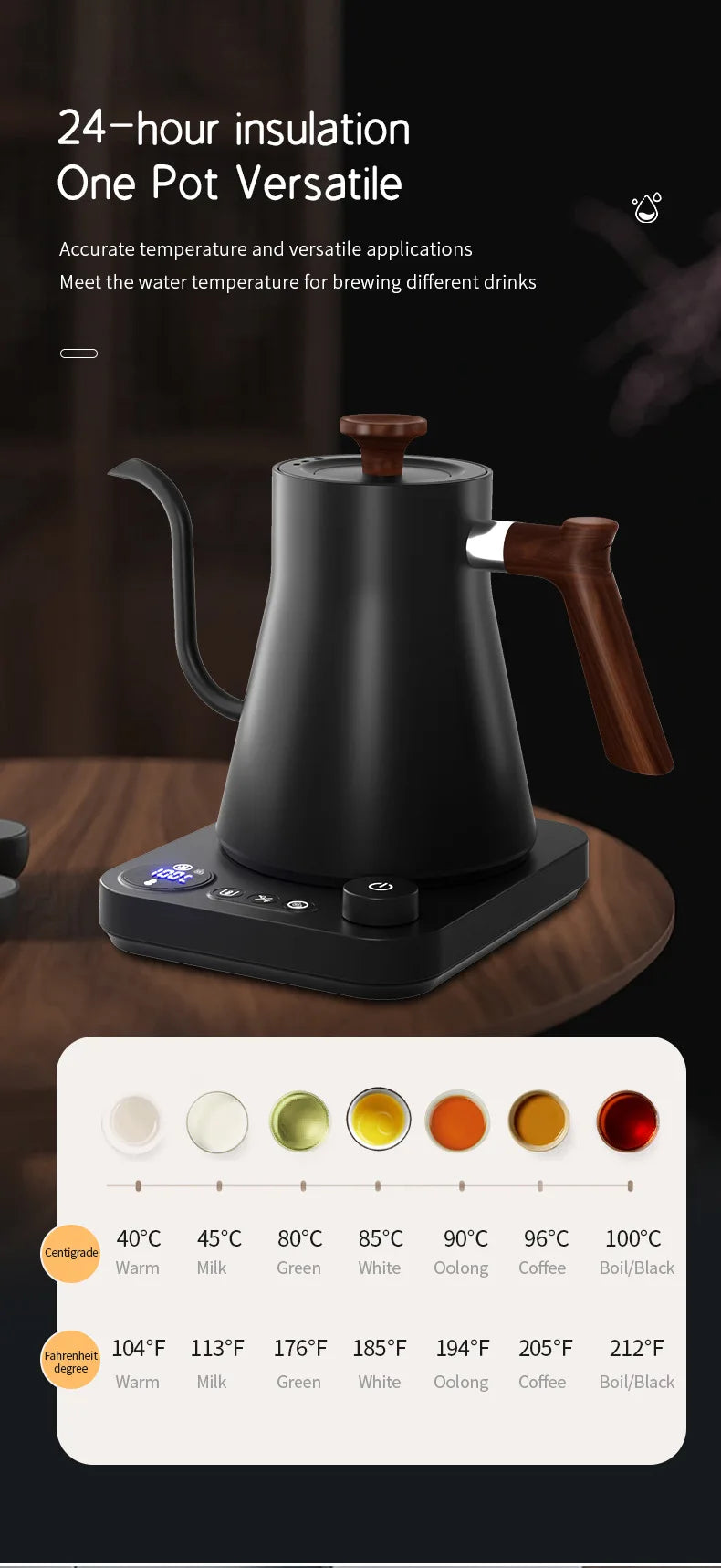 Skanto | 1200W Intelligent Elektrisk Vannkoker - Goose Neck Hånd Brygget Kaffe-kanne for Melkepulver & Presis Brygging