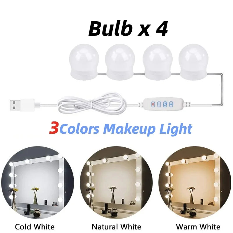 Skanto | Glamora | LED Makeup Speil Lys Sett | 10 Hollywood-Stil Lamper | USB, Dimmbar & 3 Fargemodi