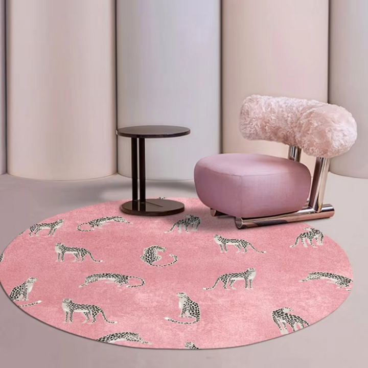 Skanto | Plysj Rund Leopardmønster Område Rug – Myk Tyknet Gulvmatte for Soverom eller Stue
