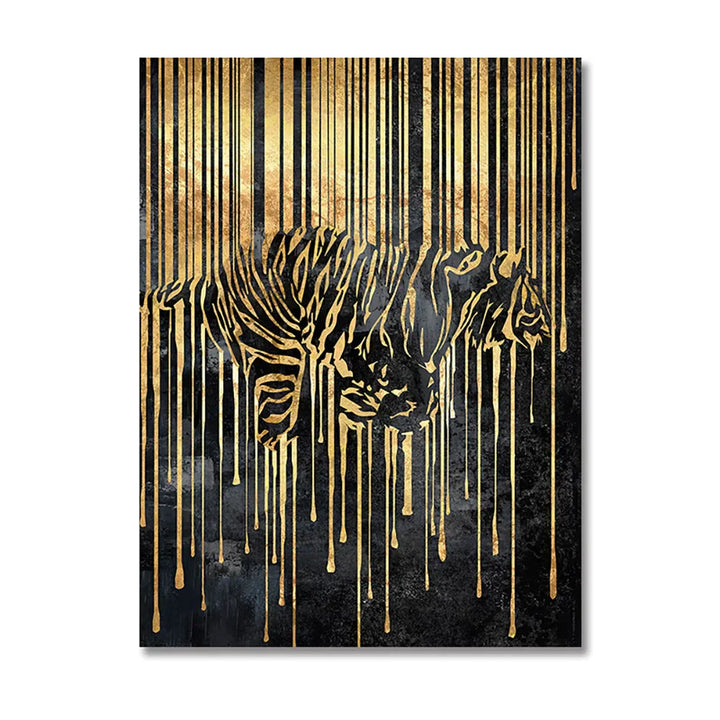 Modern Abstract Golden Zebra Lines Lion Elephant Tiger Wall Art Fine Art Canvas Prints Pictures for Luxury Apartment Living Room Dining Room Art Decor | Skanto