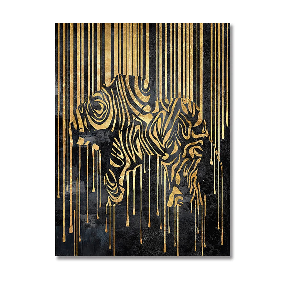 Modern Abstract Golden Zebra Lines Lion Elephant Tiger Wall Art Fine Art Canvas Prints Pictures for Luxury Apartment Living Room Dining Room Art Decor | Skanto