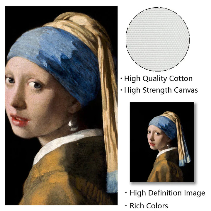 Girl with a Pearl Earring Poster Johannes Vermeer Dutch Golden Age Painting Fine Art Canvas Prints Classic Painting for Living Room Dining Room Decor | Skanto