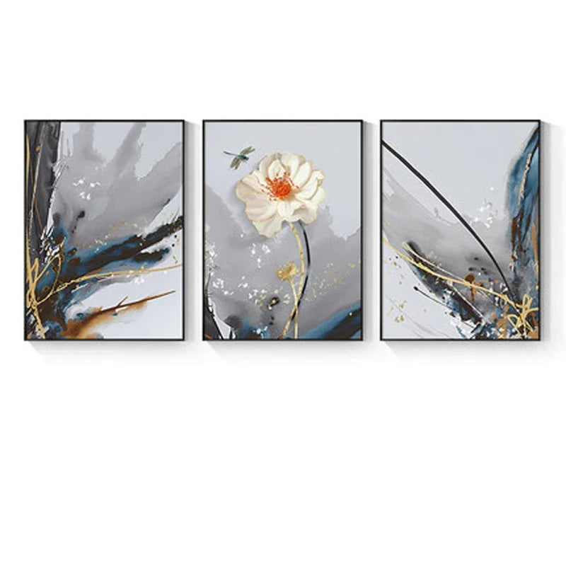 Moderne abstrakte florale veggkunst Fine Art lerrettrykk blå grå botaniske bilder for stue soverom veggkunst dekor | Skanto