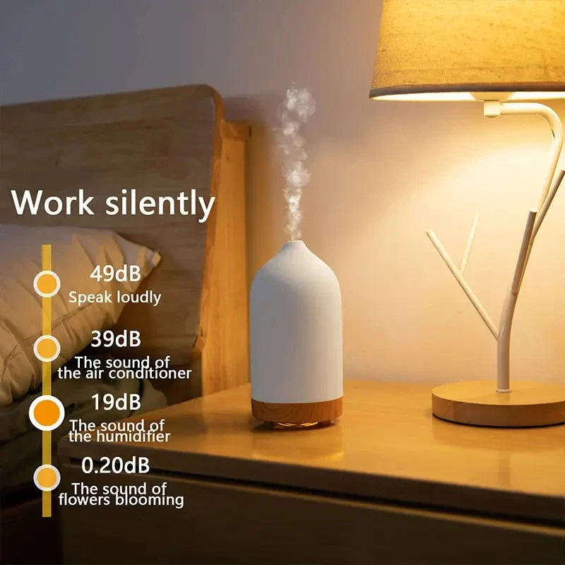 Skanto | Aromisca Keramisk Aroma Diffuser | 100 ml Ultralyd Luftfukter | 7 LED Farger & Timer | Håndlaget Design | EU Støpsel