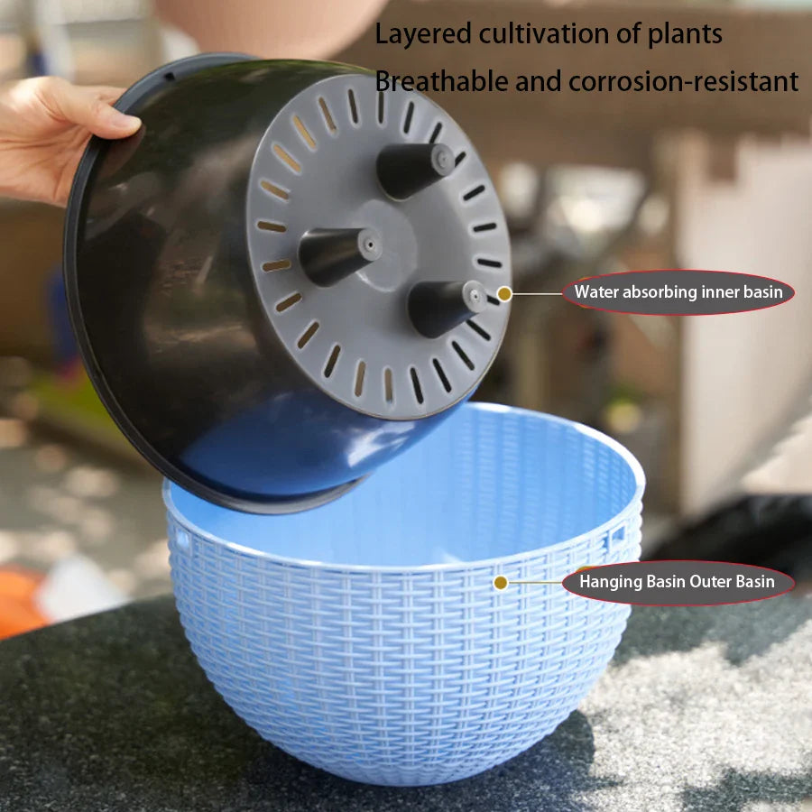 Norvo | Rattania Bloom Hengepotte | Europeisk Stil | Honningkake Mønster & Rattan Utseende | For Hage, Balkong & Innendørs