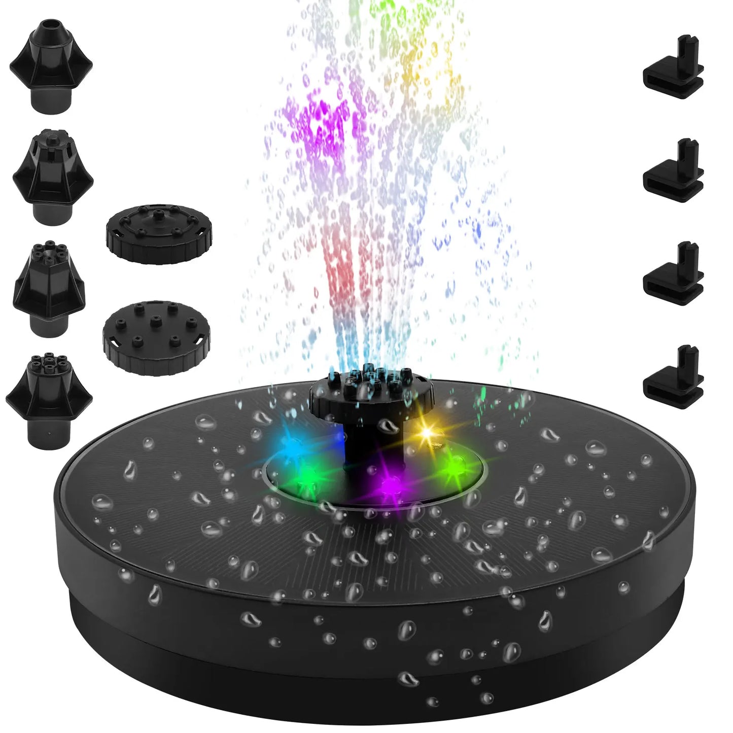 Norvo | AquaLume Solar Spring | 3W Solfontene med LED Fargevalg | Opptil 60 cm Fontenehøyde | 7 Munstykkevedlegg