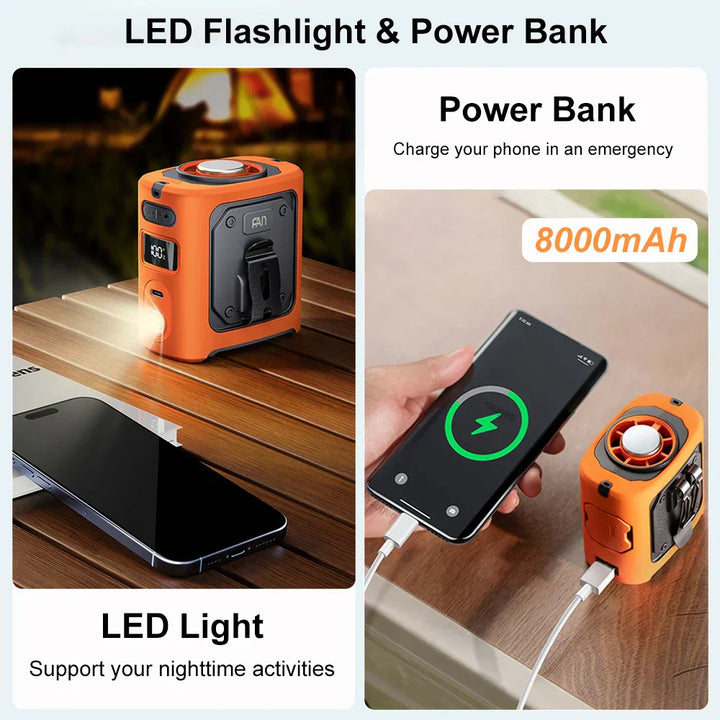 8000mAh Bærbar Kjøle Hoftevifte med Power Bank & LED Lyskilde – FrostBreeze | Skanto
