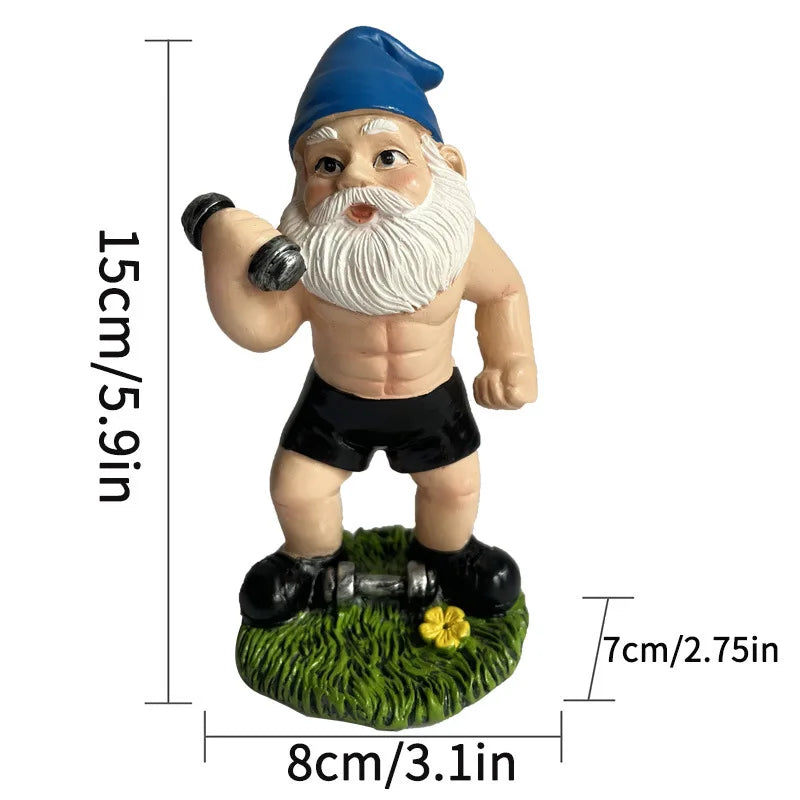 Skanto | Morsom Nisse Figurine laget av Harpiks som Vektløfter for Hagedekorasjon