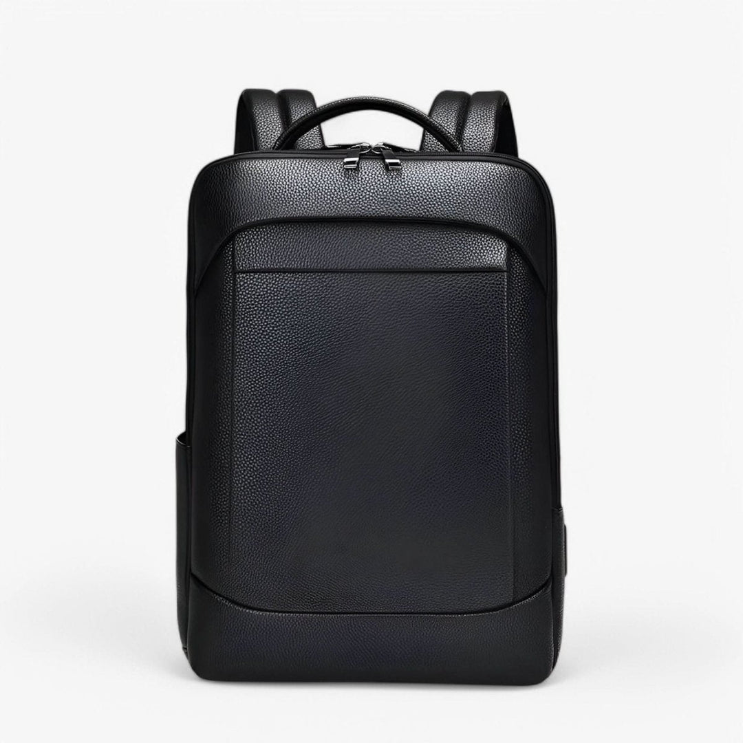 Eleganter Lederrucksack for Damen og Herren med USB-anschluss for laptop og täglichen bruk, 15,6 Zoll, schwarz