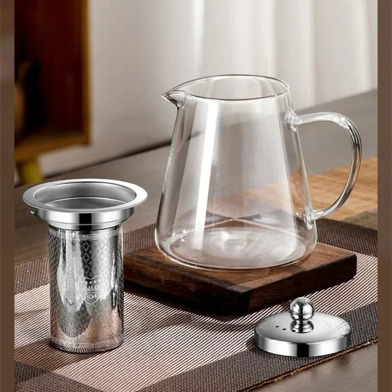 Norvo | 450ml-950ml Varmeresistente Glass Tekanne – Rustfritt Stål Te-sil, Blomstekanne for Kung Fu Te-servise, Puer- og Oolong-te