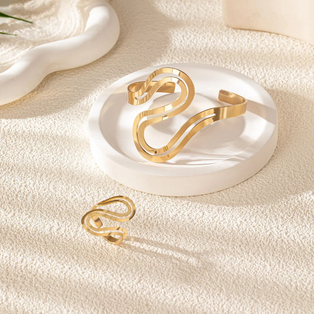 Skanto | Justerbar Moderne Svirvel Armbånd og Ring Sett