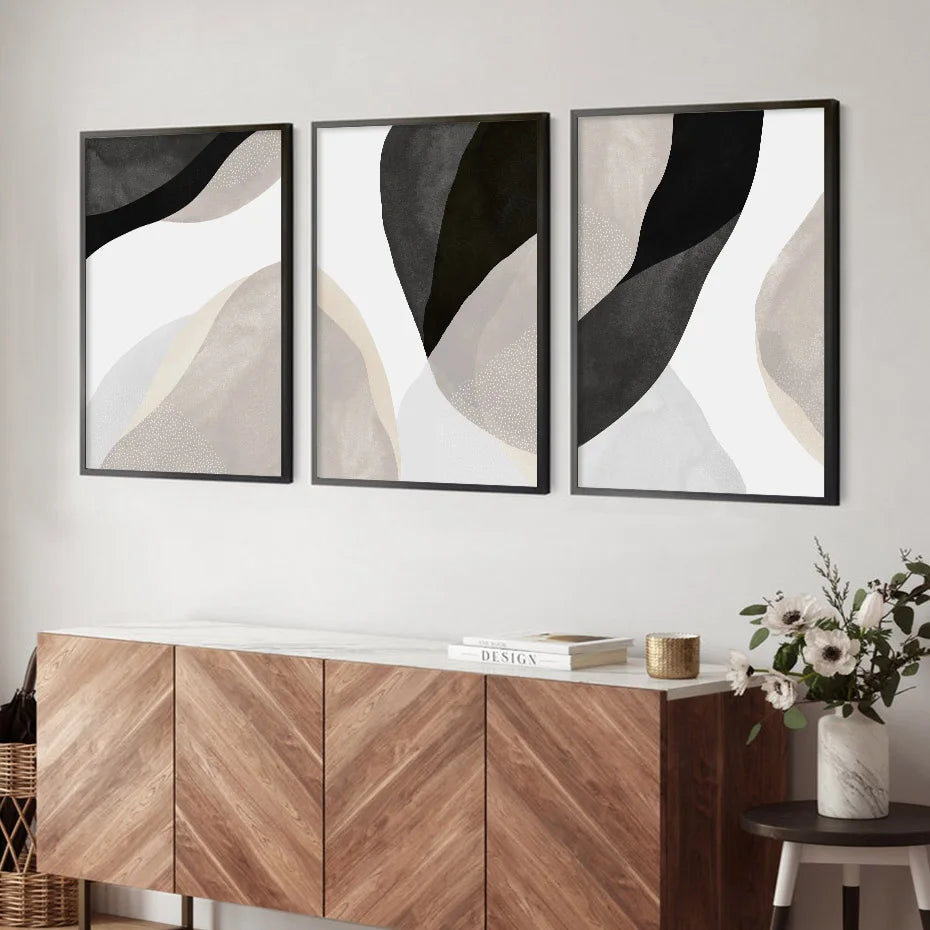 Black White Gray Minimalist Abstract Wall Art Fine Art Canvas Prints Neutral Colors Pictures for Living Room Bedroom Home Office Decor | Skanto