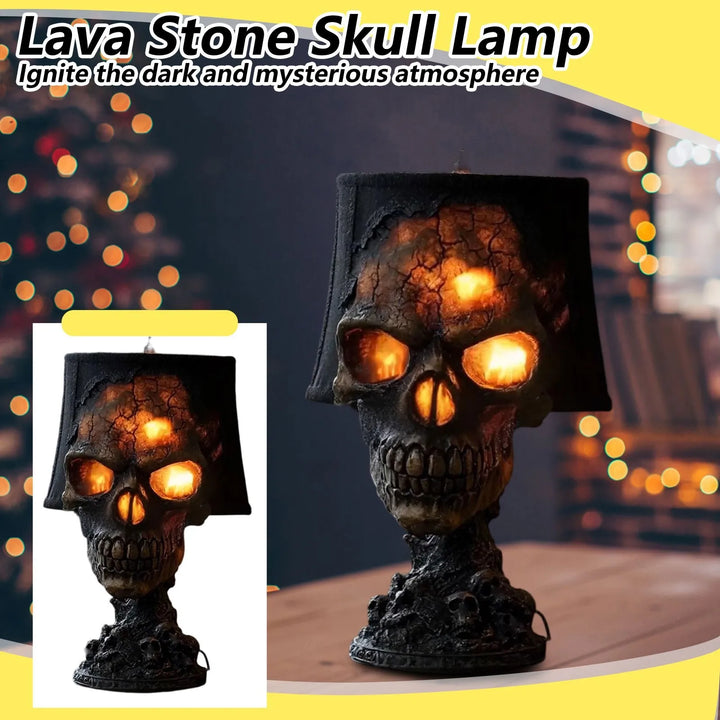 Skanto | Gothisk Bordlampe SkullFire | Halloween Hodeskalle Dekor | LED Ambient Lys | 20 x 11 x 11 cm