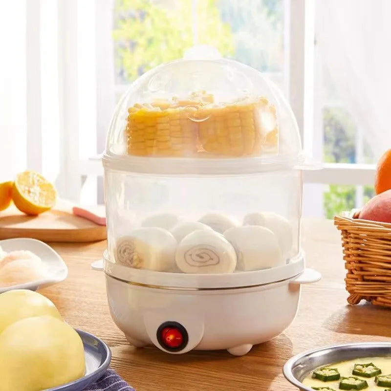 Norvo | 220V Multifunksjonell elektrisk eggkoker - Dobbeltlag eggkoker og mini-dampkokeren for frokost på kjøkkenet