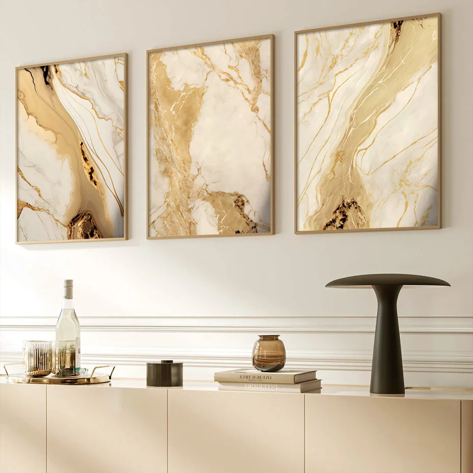 Modern Abstract Black Beige Gold Fluid Marble Print Wall Art Fine Art Canvas Prints Pictures For Living Room Bedroom Art Decor | Skanto