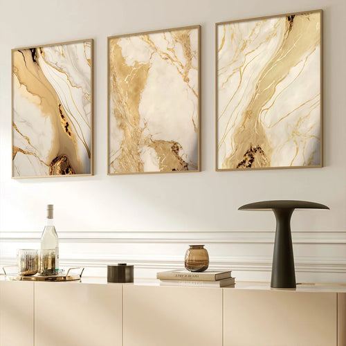 Modern Abstract Black Beige Gold Fluid Marble Print Wall Art Fine Art Canvas Prints Pictures For Living Room Bedroom Art Decor | Skanto