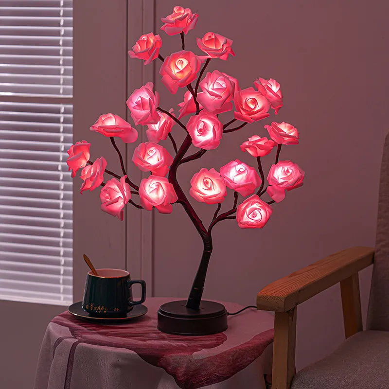 Norvo | RGB Rose Flower Tree Lights 24LED USB Batteri Bordlampe Fairy Natt Lys Hjem Fest Jul Bryllup Soveroms Dekorasjon Gave