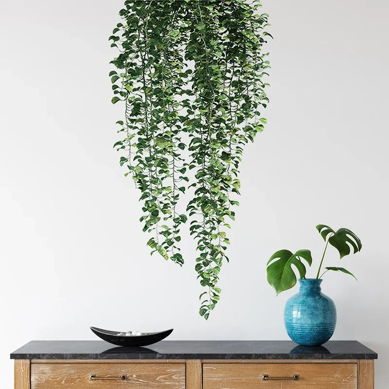 Realistic Green Vine Wall Decal 54x105cm Green Leaves Wall Sticker Removable Peel and Stick PVC Vinyl Mural for Creative DIY Home Decor | Skanto